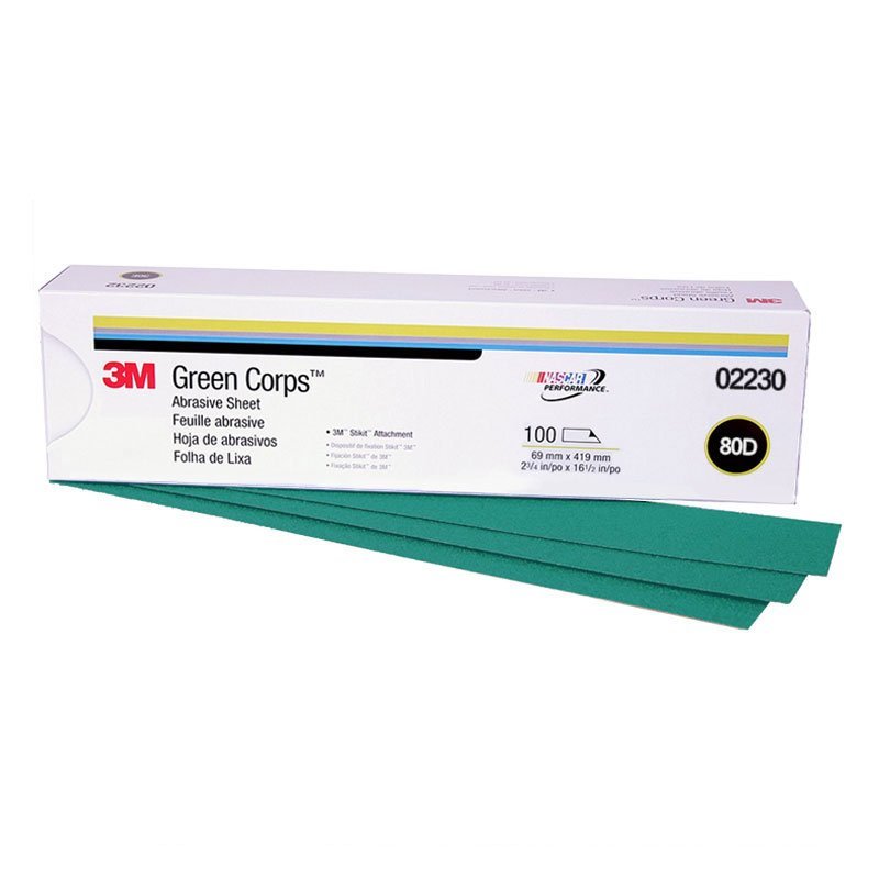 3M - Stikit Green Corps Abrasive Sheet - P80 Grit - 16-1/2 inch x 2-3/4 inch - 02230