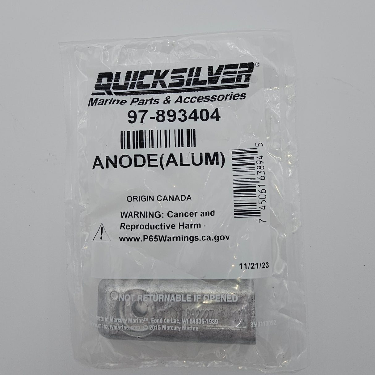 Mercury - Power Trim Anode - Fits L‑6 Verado Outboard, 200, 225, 250, 275, 300, 350, 400 HP "NEW" V8 & Verado SeaPro FourStroke Outboards - 97-893404
