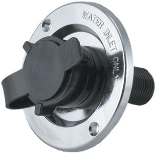 JR Products - 9690-200-023 Chrome RV City Water Flange with Plastic Check Valve - 9690200023