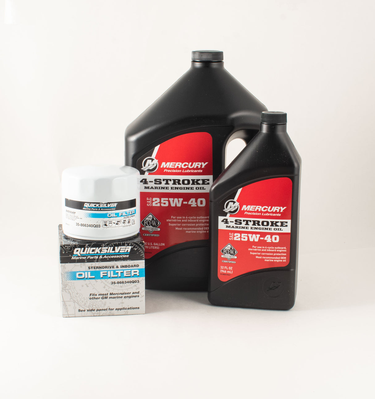 Mercury QuickSilver MerCruiser 5.0L - 5.7L - 350 Mag - Black Scorpion - 6.2L Four Stroke FC-W 25W-40 Oil Change Kit - 2002-Current