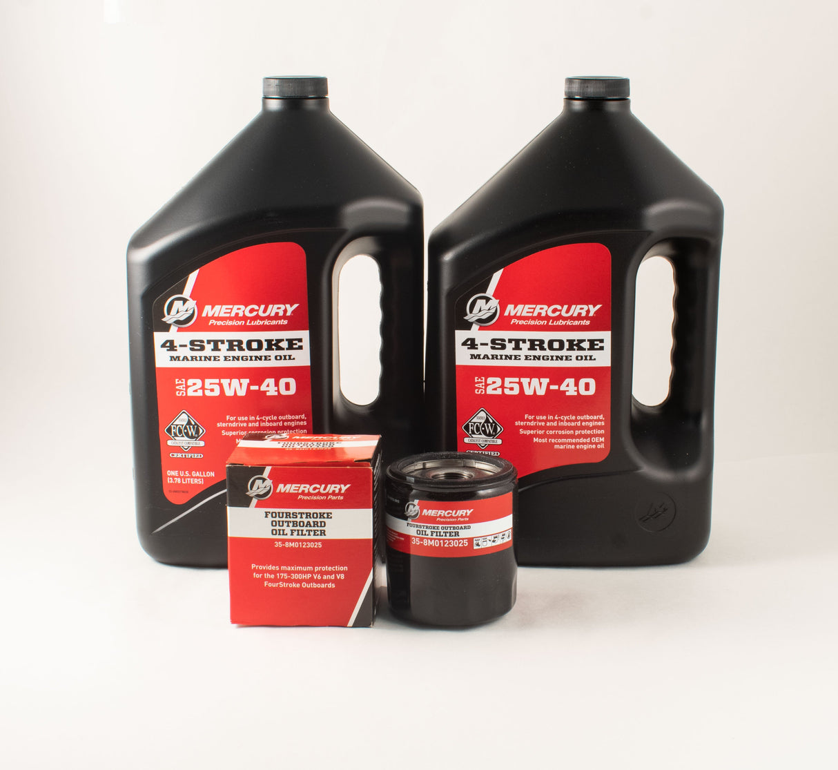 Mercury Outboard 175 200 225 V6 & 250 300 V8 Four Stroke FC-W 25W-40 Oil Change Kit
