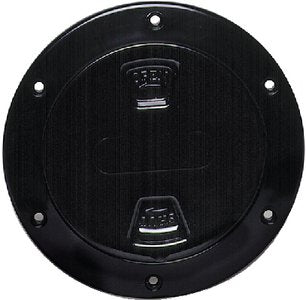 Beckson Marine - Screw Out Deck Plate With Standard Trim Ring - Dimple Center - Black - 4" - DP42B