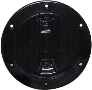 Beckson Marine - Screw Out Deck Plate With Standard Trim Ring - Dimple Center - Black - 8" - DP82B
