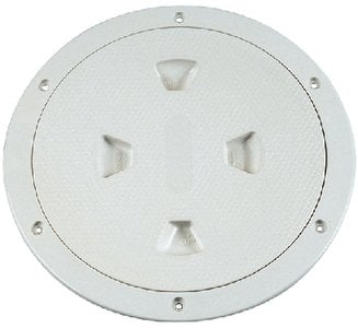 Beckson Marine - Screw Out Deck Plate With Standard Trim Ring - Dimple Center - White - 8" - DP82W