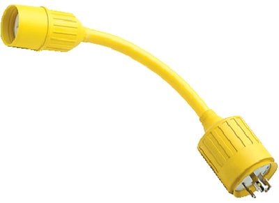 Hubbell - Yellow Watertight 15A/20A 125V Straight Blade Female to 30A 125V Locking Plug Male Adapter - HBL105