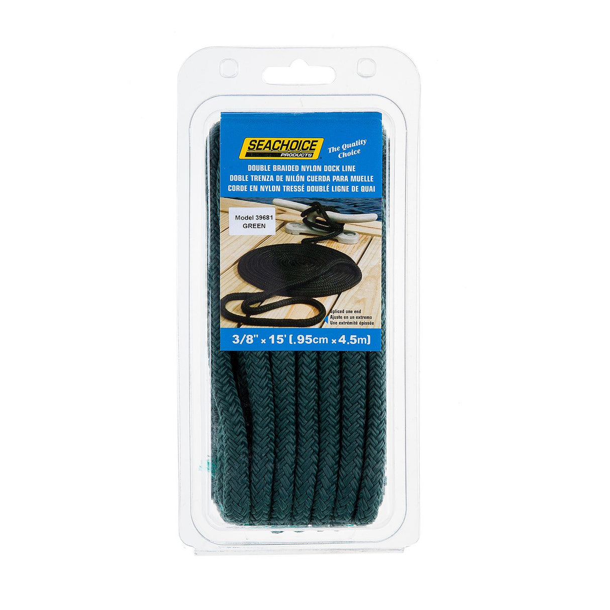 Seachoice - Double Braid Nylon Dock Line | Forest Green | 3/8" x 15' | 39681