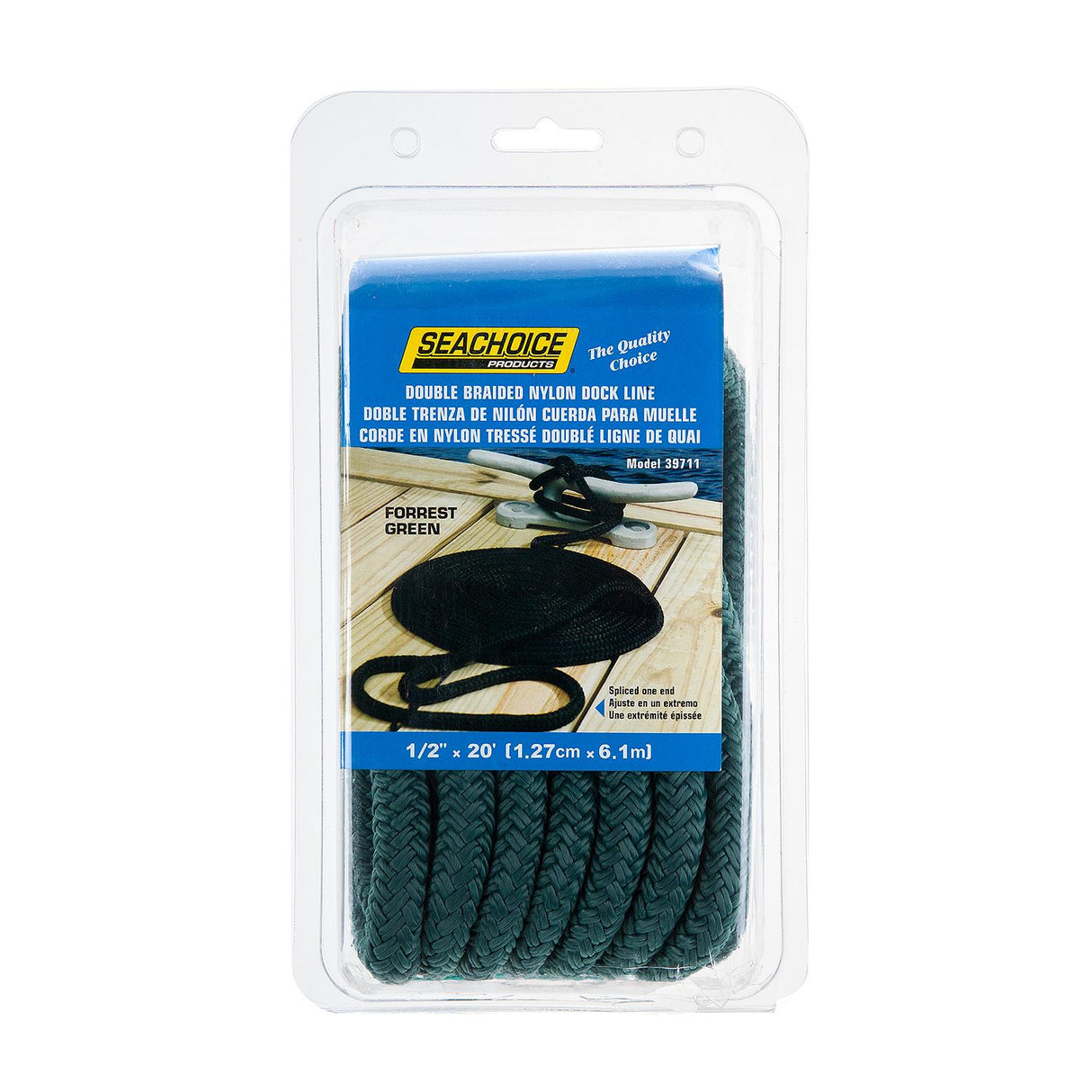 Seachoice - Double Braid Nylon Dock Line | Forest Green | 1/2" x 20' | 39711