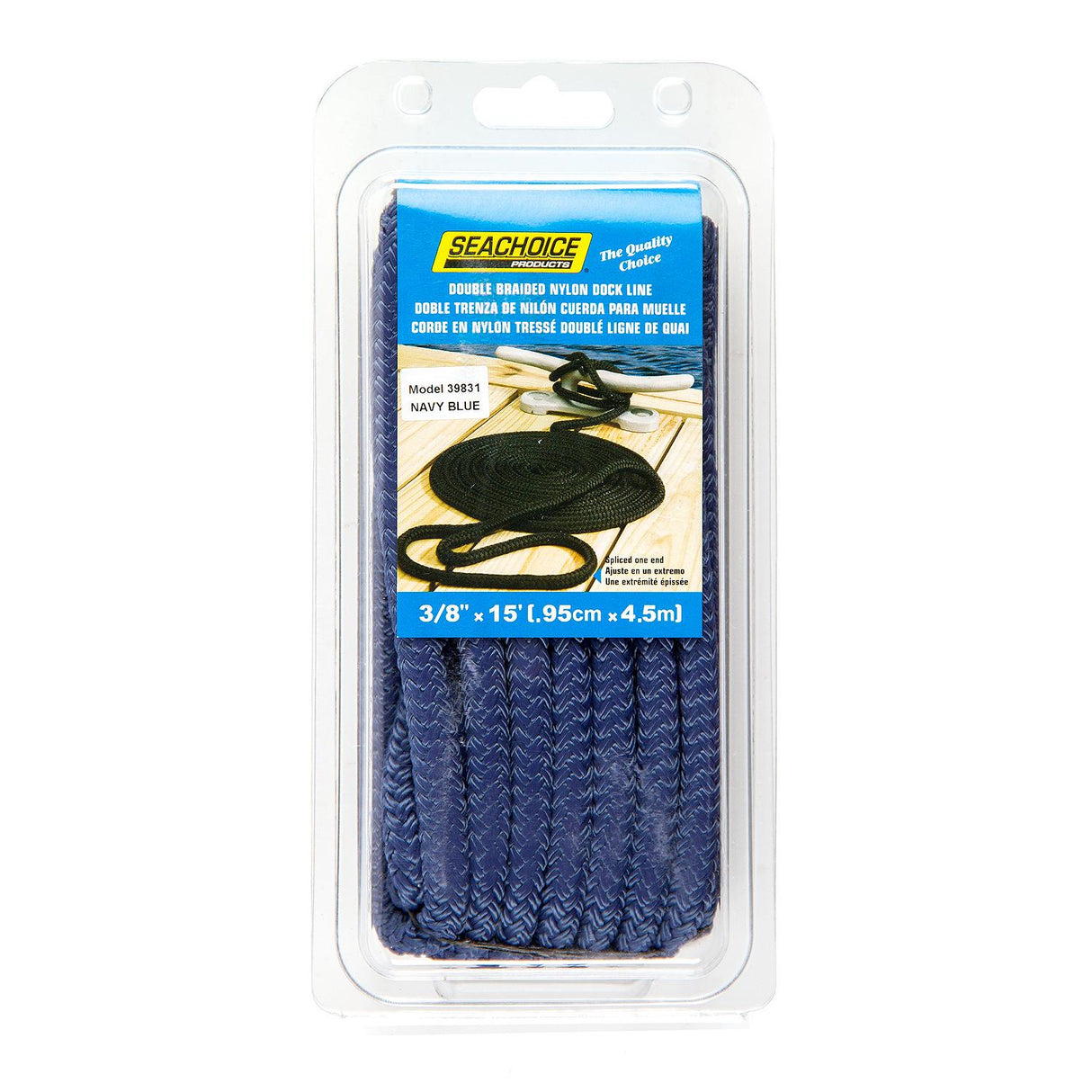 Seachoice - Double Braid Nylon Dock Line | Navy | 3/8" x 15' | 39831