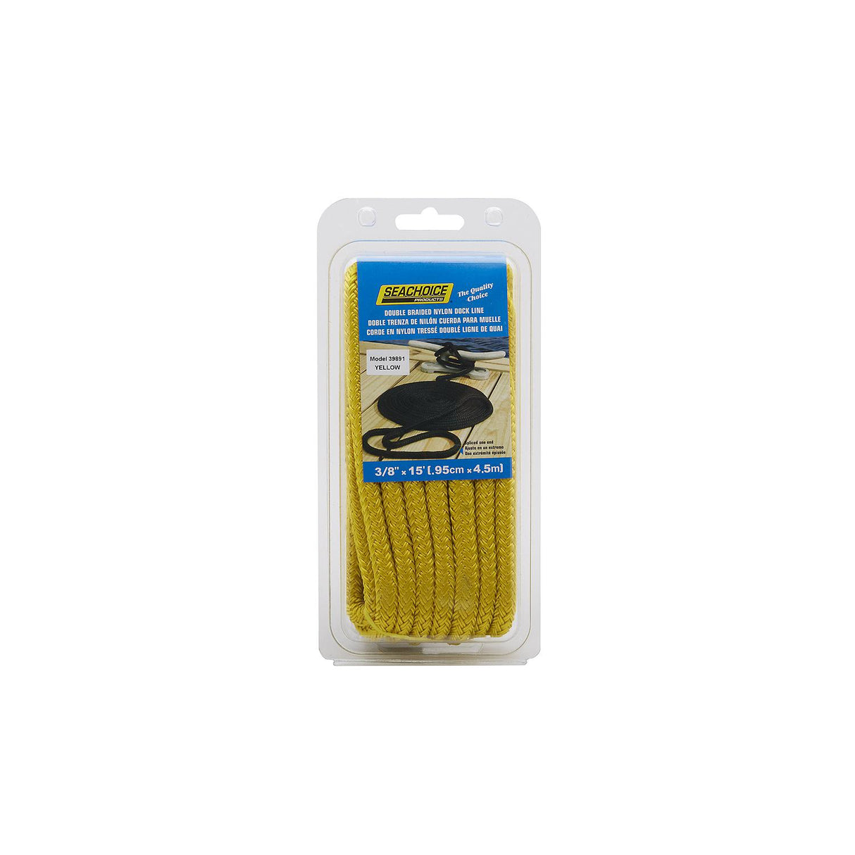 Seachoice - Double Braid Nylon Dock Line | Yellow | 3/8" x 15' | 39891