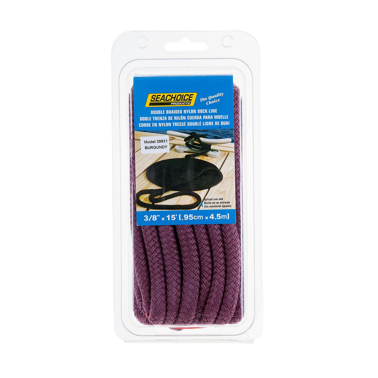 Seachoice - Double Braid Nylon Dock Line | Burgundy | 3/8" x 15' | 39931