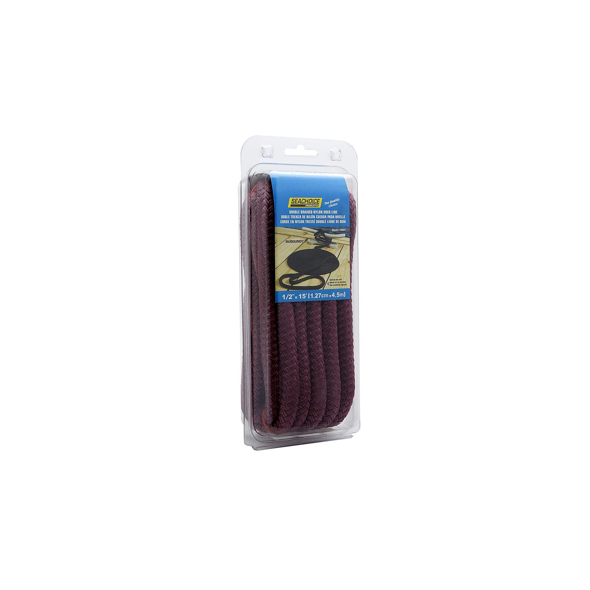 Seachoice - Double Braid Nylon Dock Line | Burgundy | 1/2" x 15' | 39951