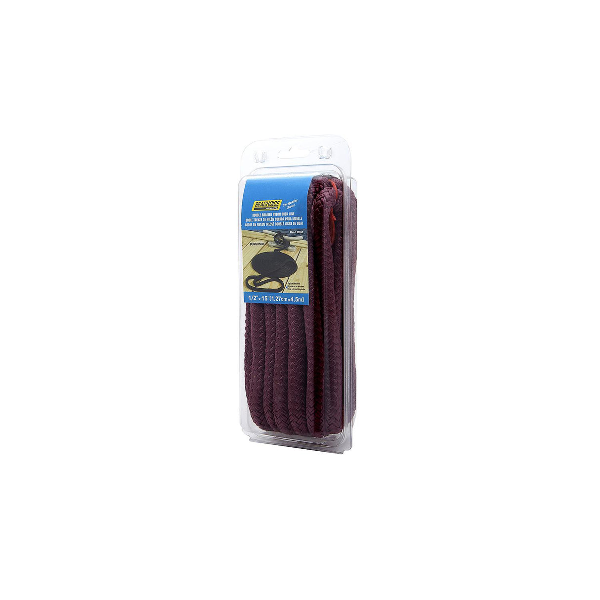 Seachoice - Double Braid Nylon Dock Line | Burgundy | 1/2" x 15' | 39951