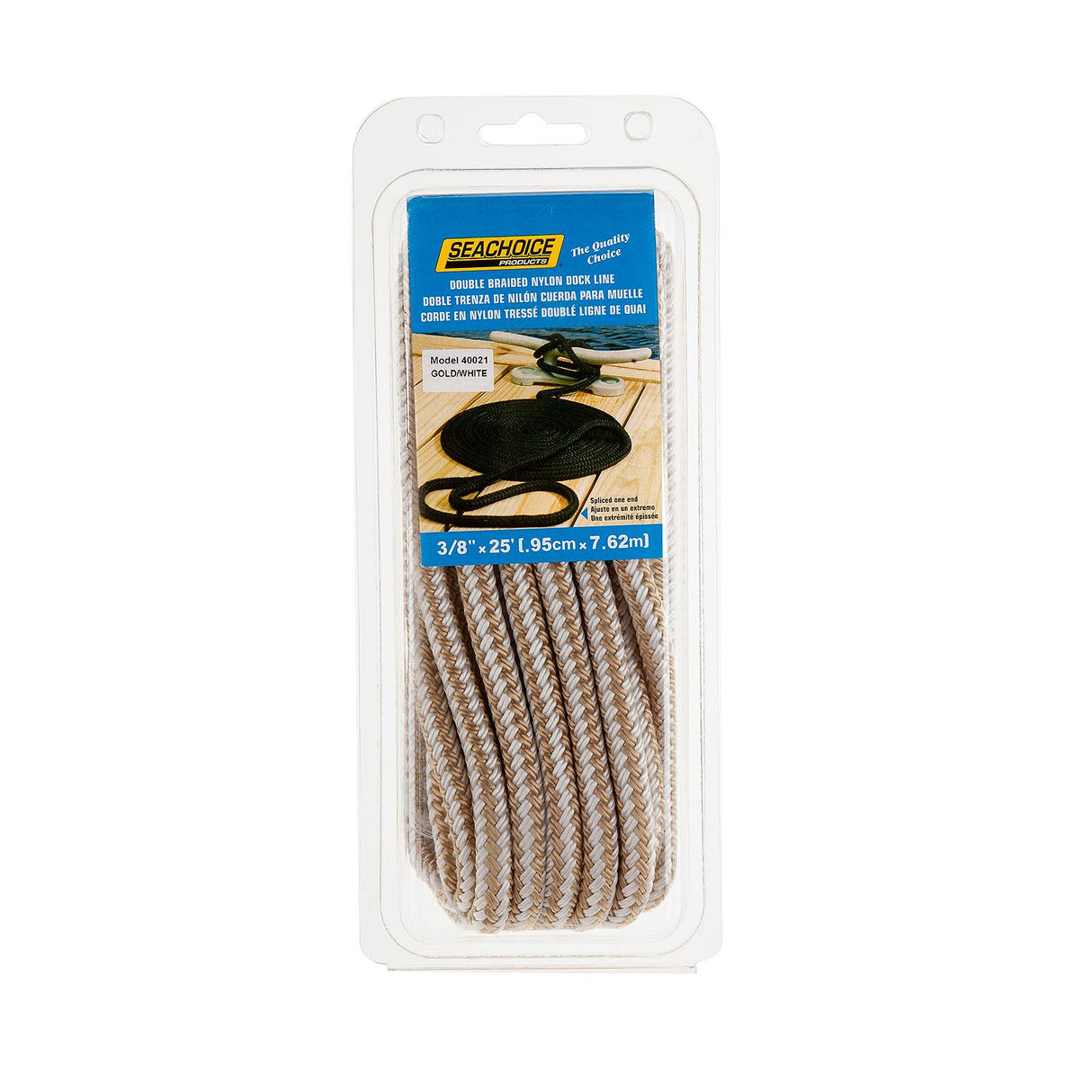 Seachoice - Double Braid Nylon Dock Line | Gold/White | 3/8" x 25' | 40021