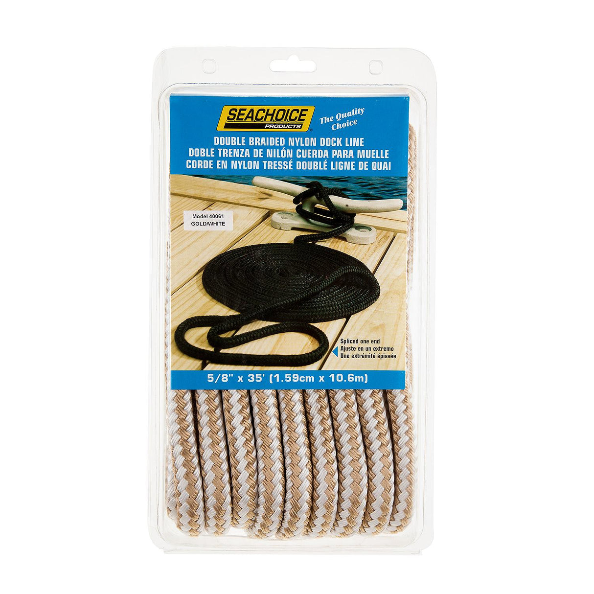Seachoice - Double Braid Nylon Dock Line | Gold/White | 5/8" x 35' | 40061