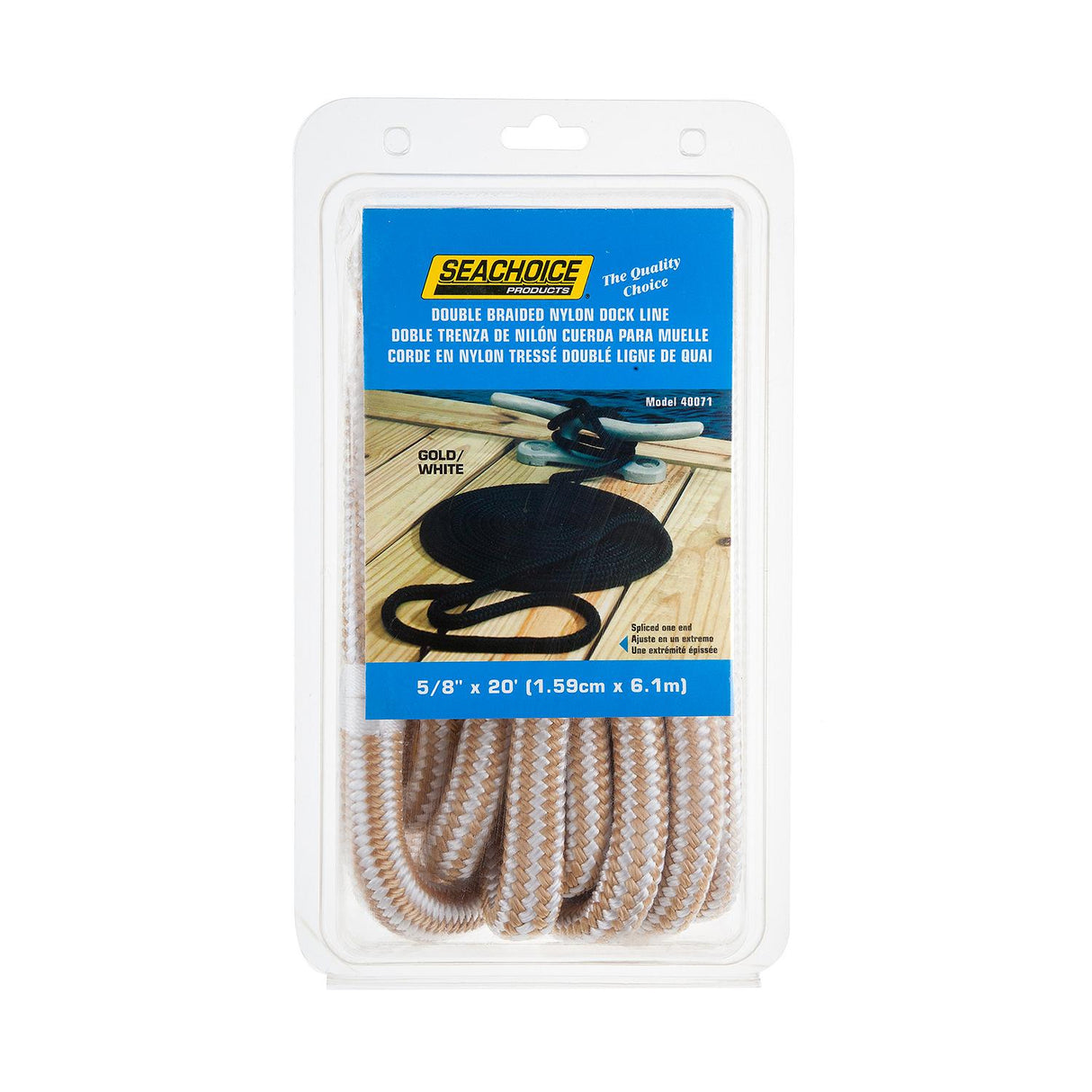 Seachoice - Double Braid Nylon Dock Line | Gold/White | 5/8" x 20' | 40071