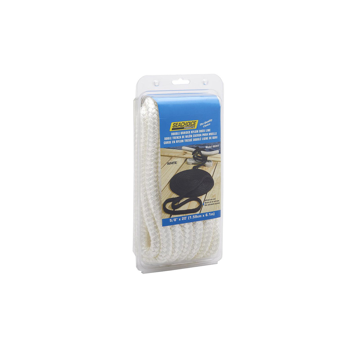 Seachoice - Double Braid Nylon Dock Line | White | 5/8" x 20' | 40261