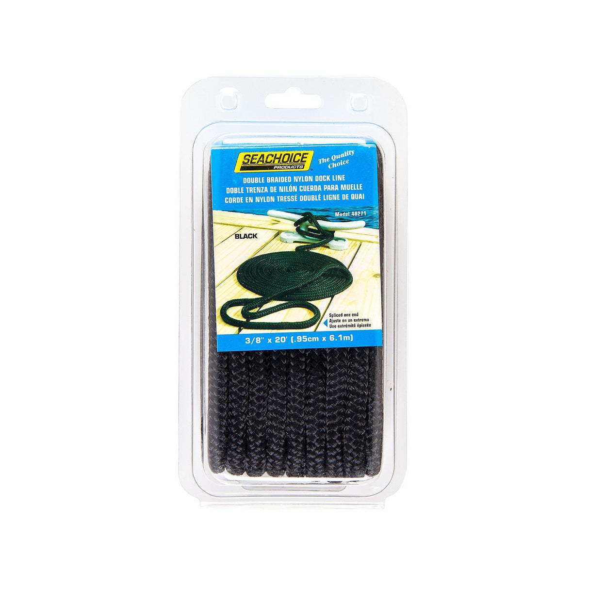 Seachoice - Línea de muelle de nailon trenzado doble - 3/8" x 20' 40271 NEGRO