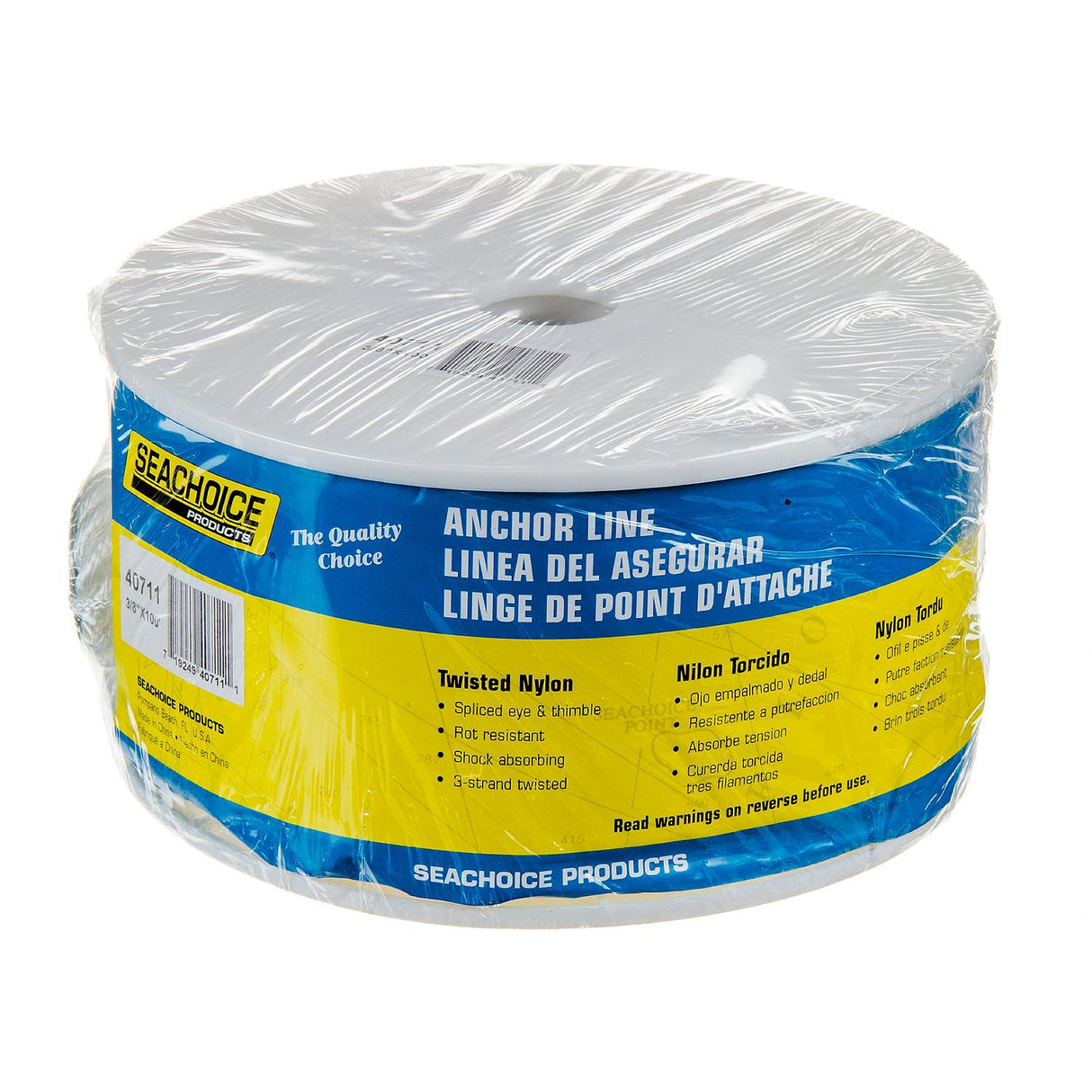 Sea Choice - Línea de anclaje de nailon trenzado de 3 hilos, blanca, 3/8" x 100' - 40711
