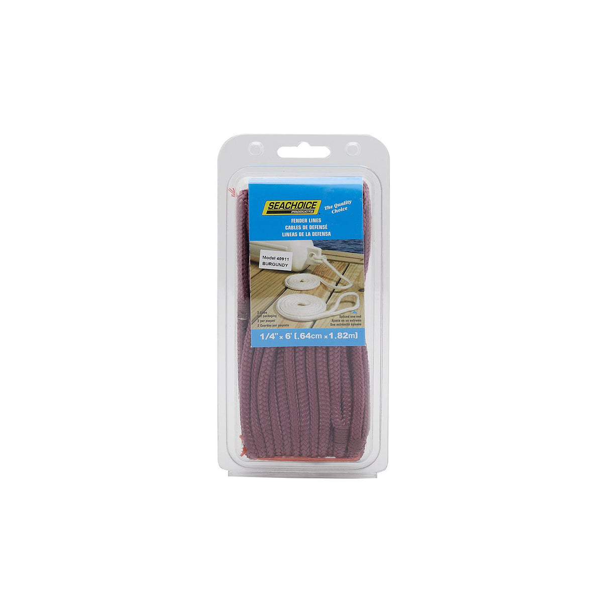 Seachoice - Double Braided Nylon Fender Line | Burgundy | 1/4" x 6' | 40911