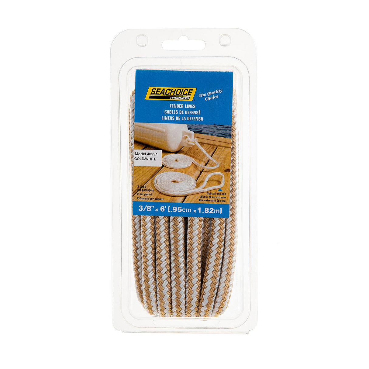Seachoice - Double Braided Nylon Fender Line | Gold / White | 3/8" x 6' | 40991