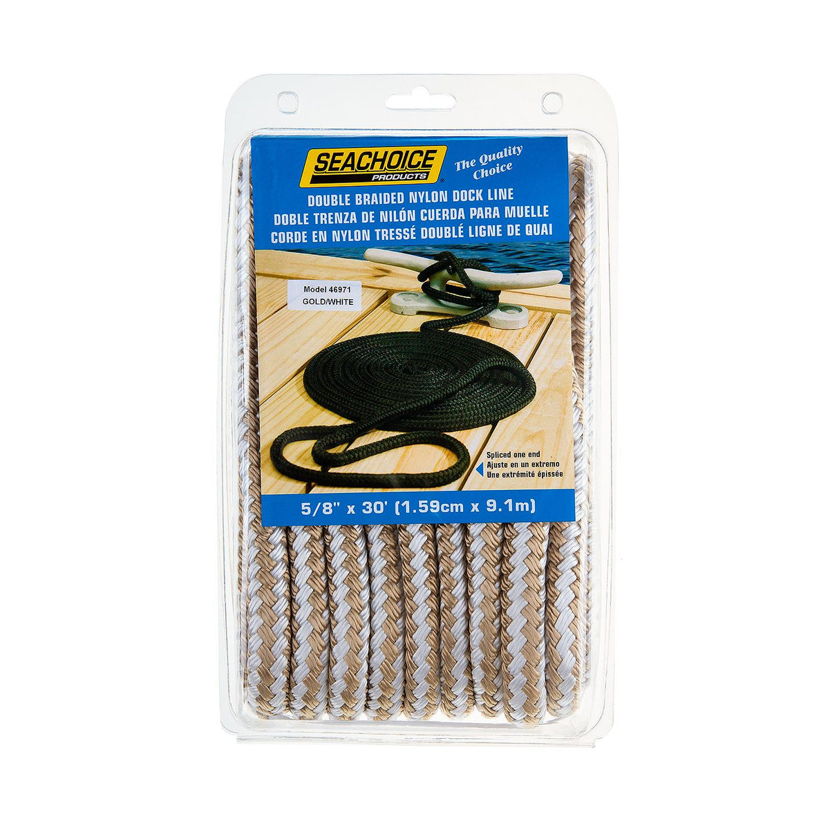 Seachoice - Double Braid Nylon Dock Line | Gold/White | 5/8" x 30' | 46971