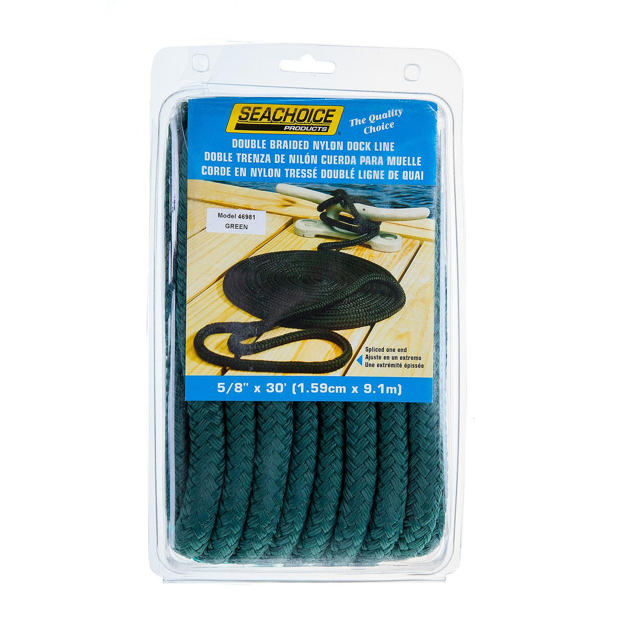 Seachoice - Línea de muelle de nailon trenzado doble de 5/8" x 30' - 46981 VERDE BOSQUE
