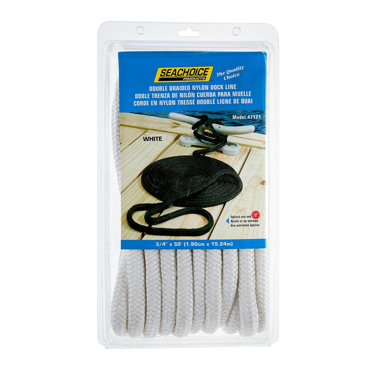 Seachoice - Double Braid Nylon Dock Line | White | 3/4" x 50' | 47121