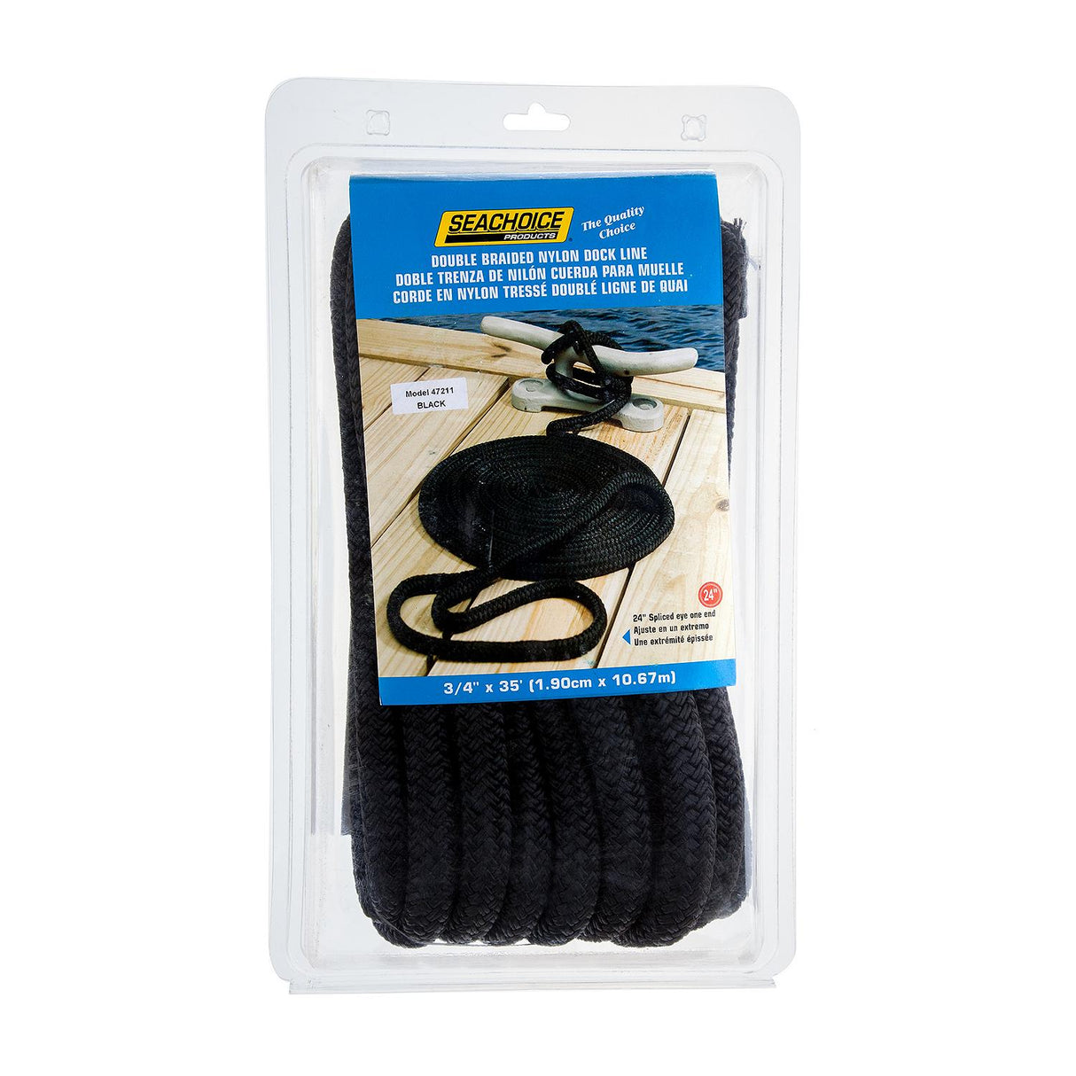 Seachoice - Double Braid Nylon Dock Line | Black | 3/4" x 35' | 47211
