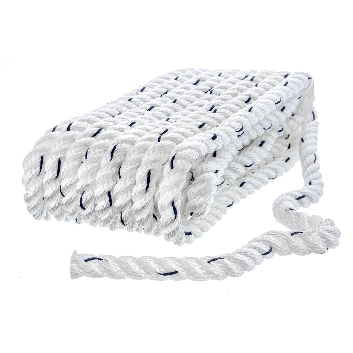 Seachoice - Three Strand Twisted Nylon Dock Line with Tracer | White/Blue Tracer | 3/8" x 20' | 47521