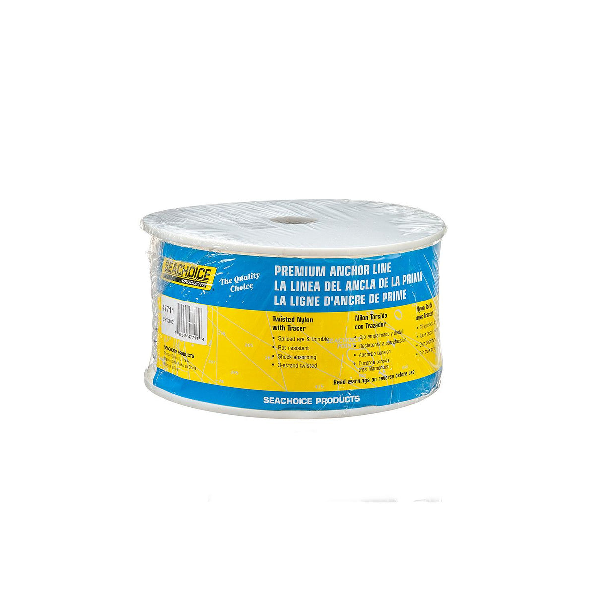 Seachoice - Premium 3-Strand Twisted Nylon Anchor Line with Tracer | White / Blue | 3/8" x 100' | 47711