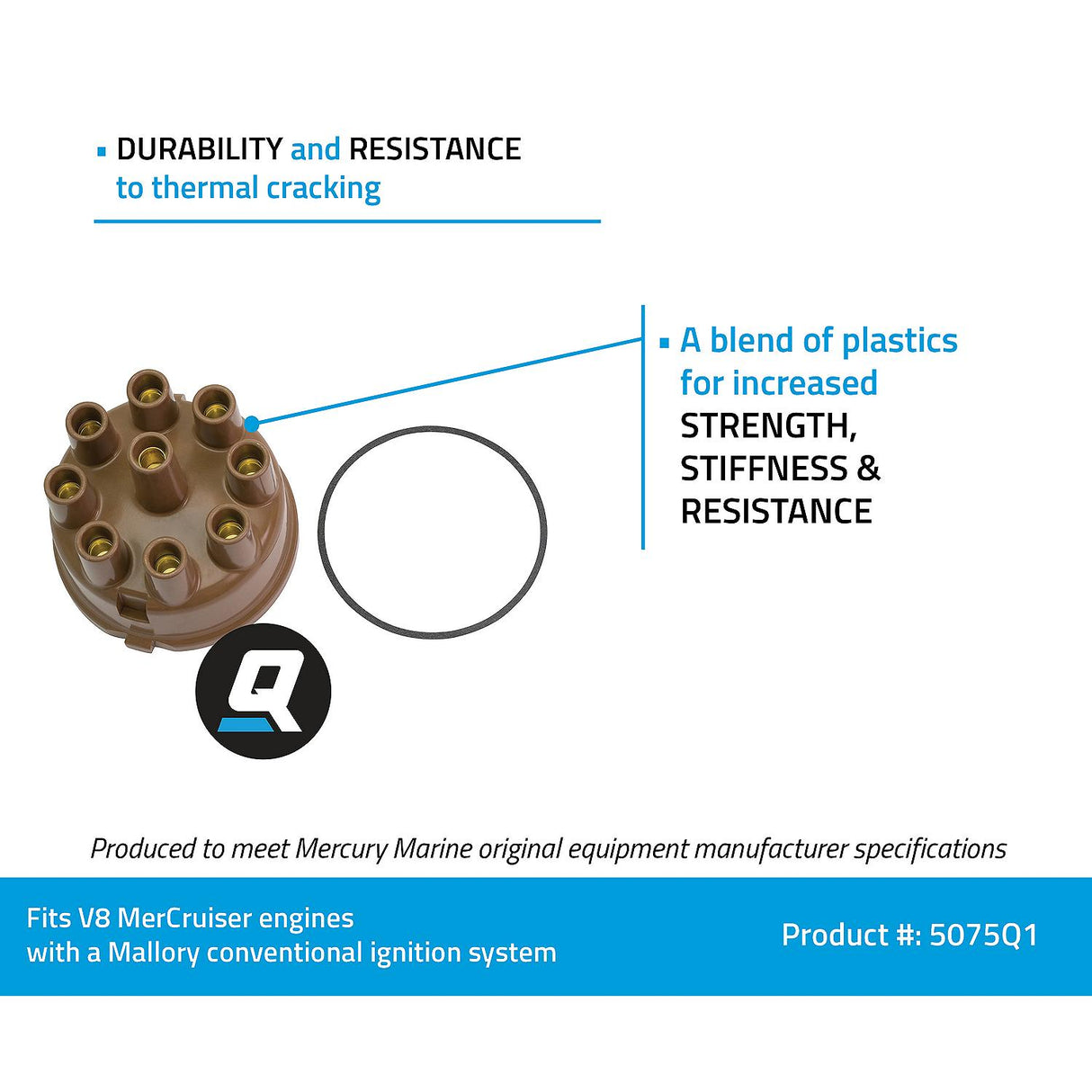 Mercury Mercruiser - Distributor Cap - Fits Ford & GM V-8 Engines with Mallory Ignition - 391-5075Q1