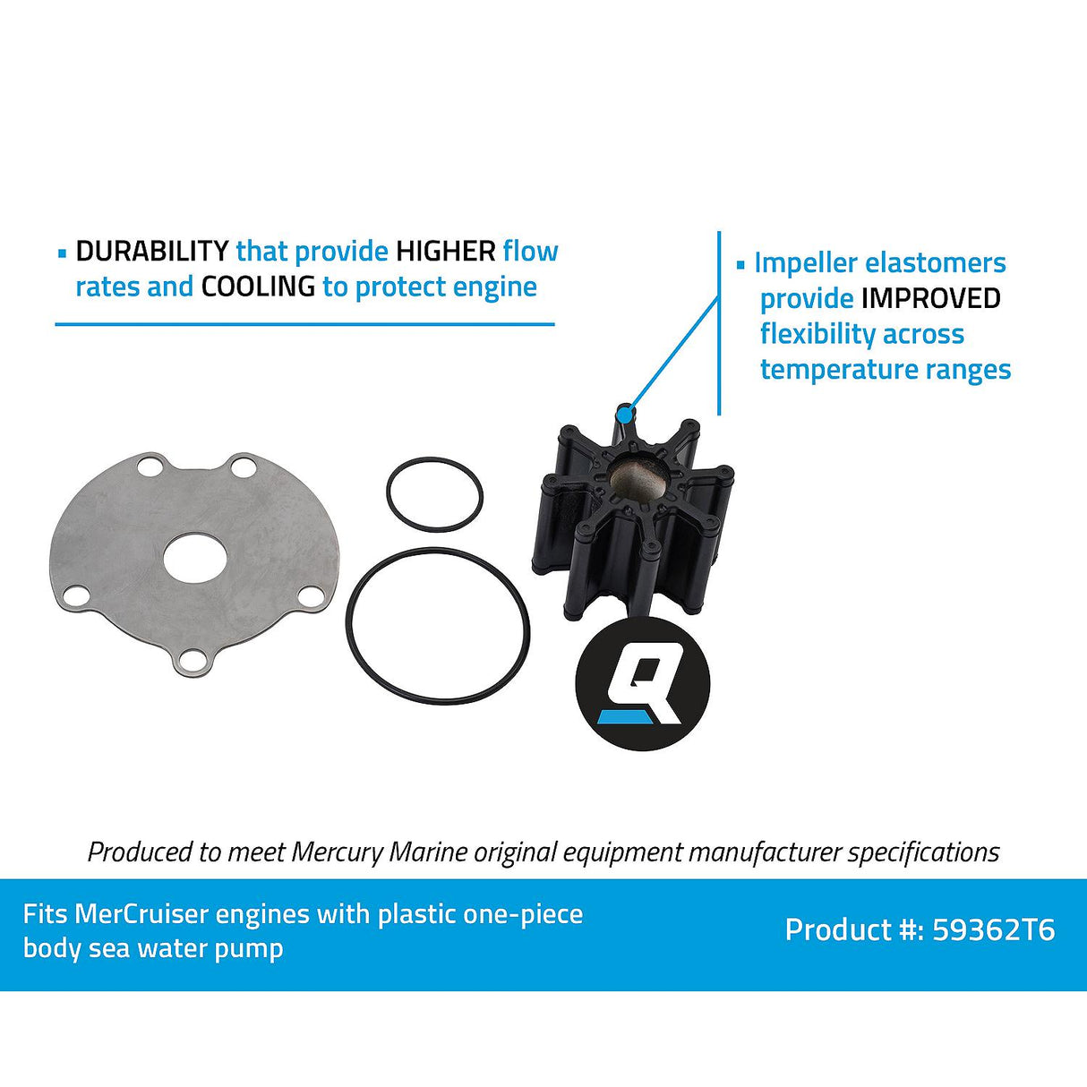 Mercury MerCruiser - Sea Water Pump Impeller Kit - Fits Plastic 1 pc. Body Sea Water Pump - 47-59362T6