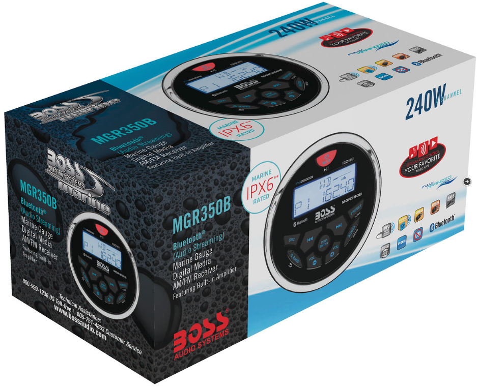Boss Audio - MGR350B Marine Gauge Style Radio - MP3/AM/FM/RDS Receiver - MGR350B