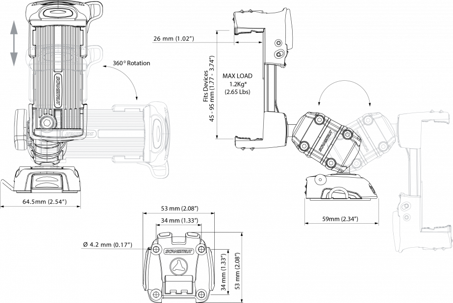 Scanstrut - ROKK Mini Kit w/Universal Phone Clamp, Adjustable Arm Screw Down Surface Base - RLS-509-401