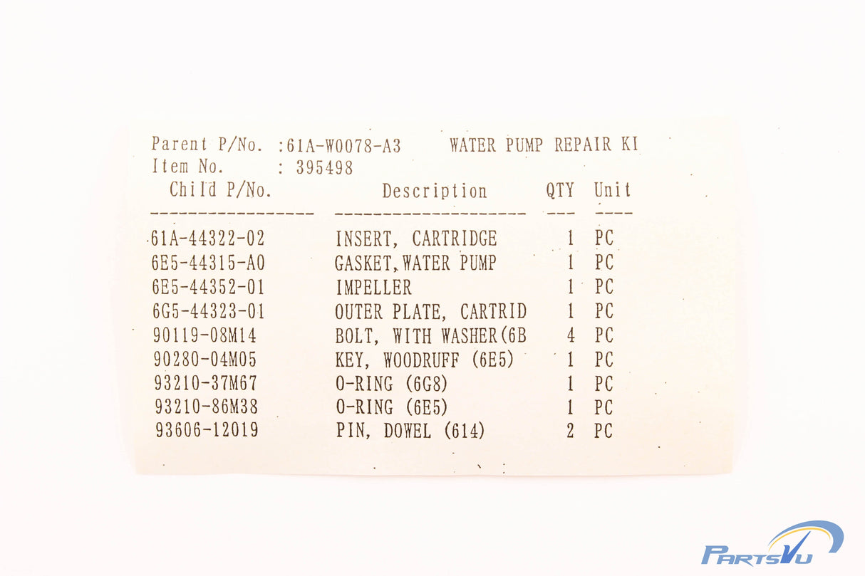Yamaha - Water Pump Repair Kit - 61A-W0078-A3-00 - See Description for Applicable Engine Models