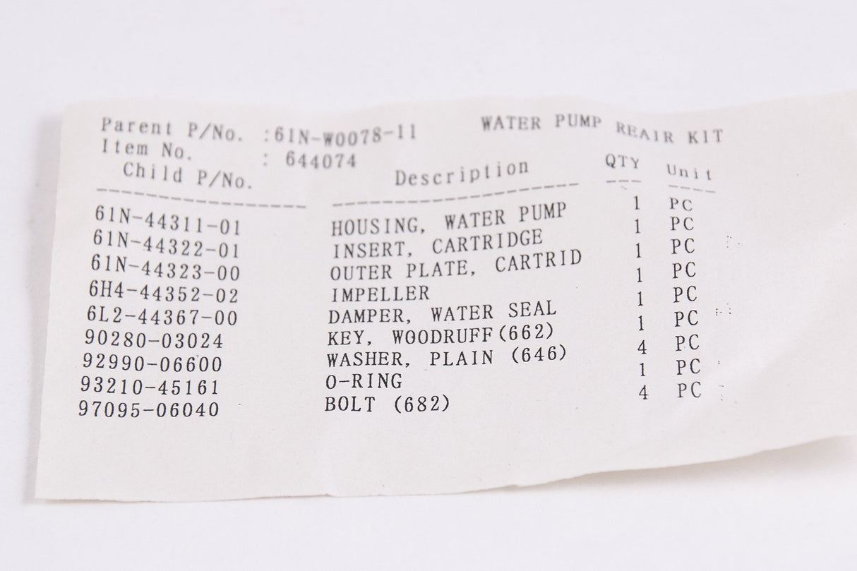 Yamaha - Water Pump Repair Kit - 61N-W0078-11-00 - F25 C30