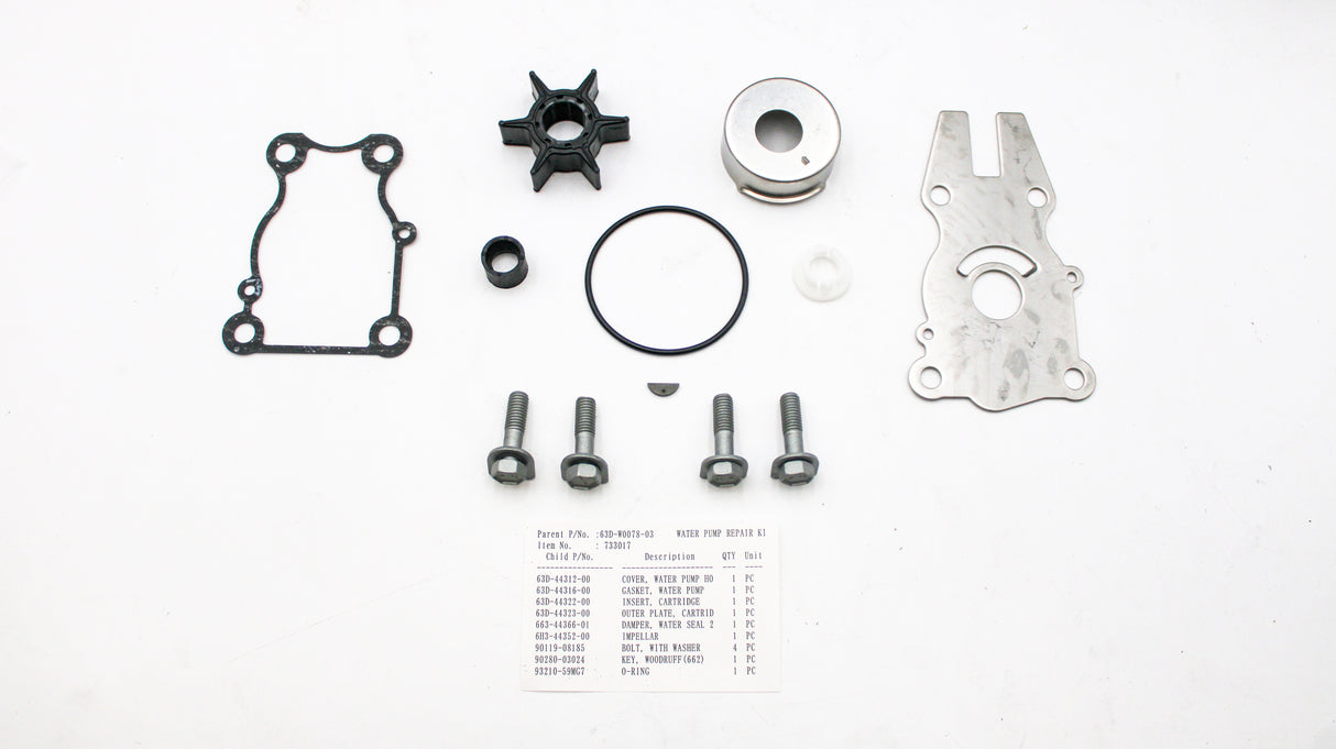 Yamaha - Water Pump Repair Kit - Cooling System Service - 63D-W0078-03-00