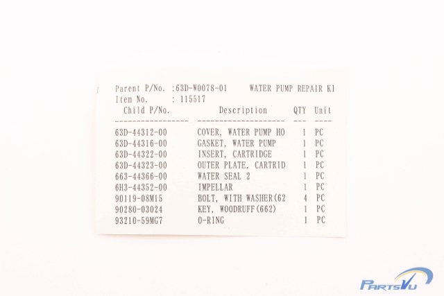 Yamaha - Water Pump Repair Kit - 63D-W0078-01-00 - See Description for Applicable Engine Models