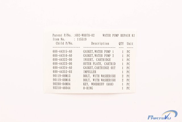 Yamaha - Water Pump Repair Kit - 692-W0078-02-00 - 60 70 C75 P75 C80 90 B90 C90 E75