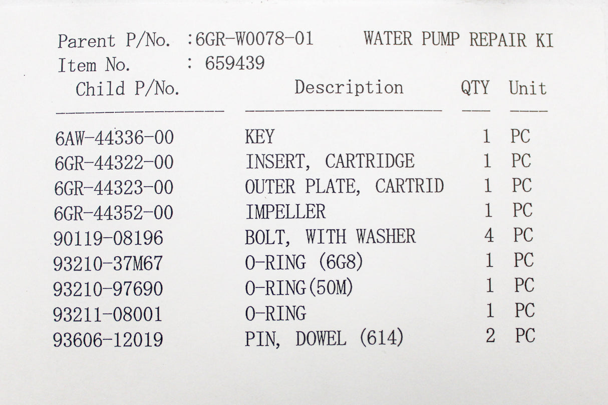 Yamaha - Water pump repair kit - 6GR-W0078-01-00