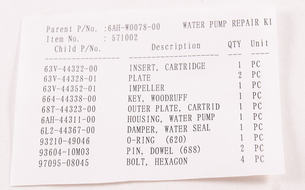 Yamaha - Water Pump Repair Kit - 6AH-W0078-00-00 - F15C F20