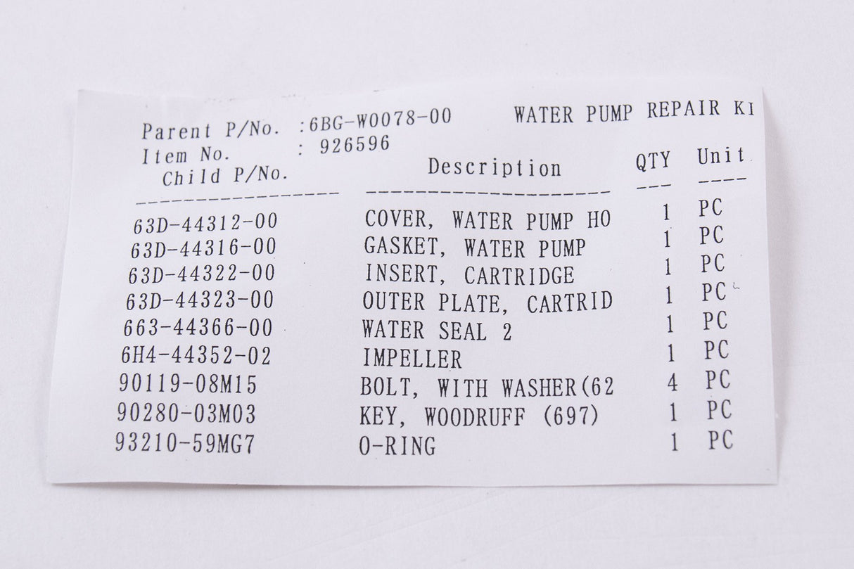 Yamaha - Water Pump Repair Kit - 6BG-W0078-00-00 - F40