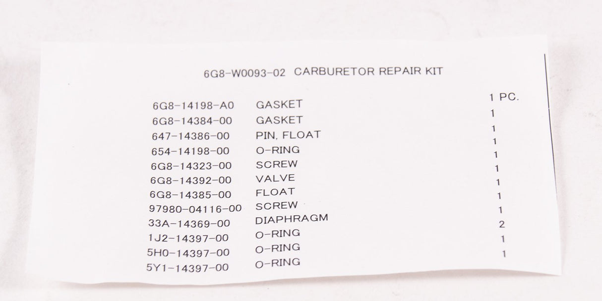 Yamaha - Carb repair kit - 6G8-W0093-02-00