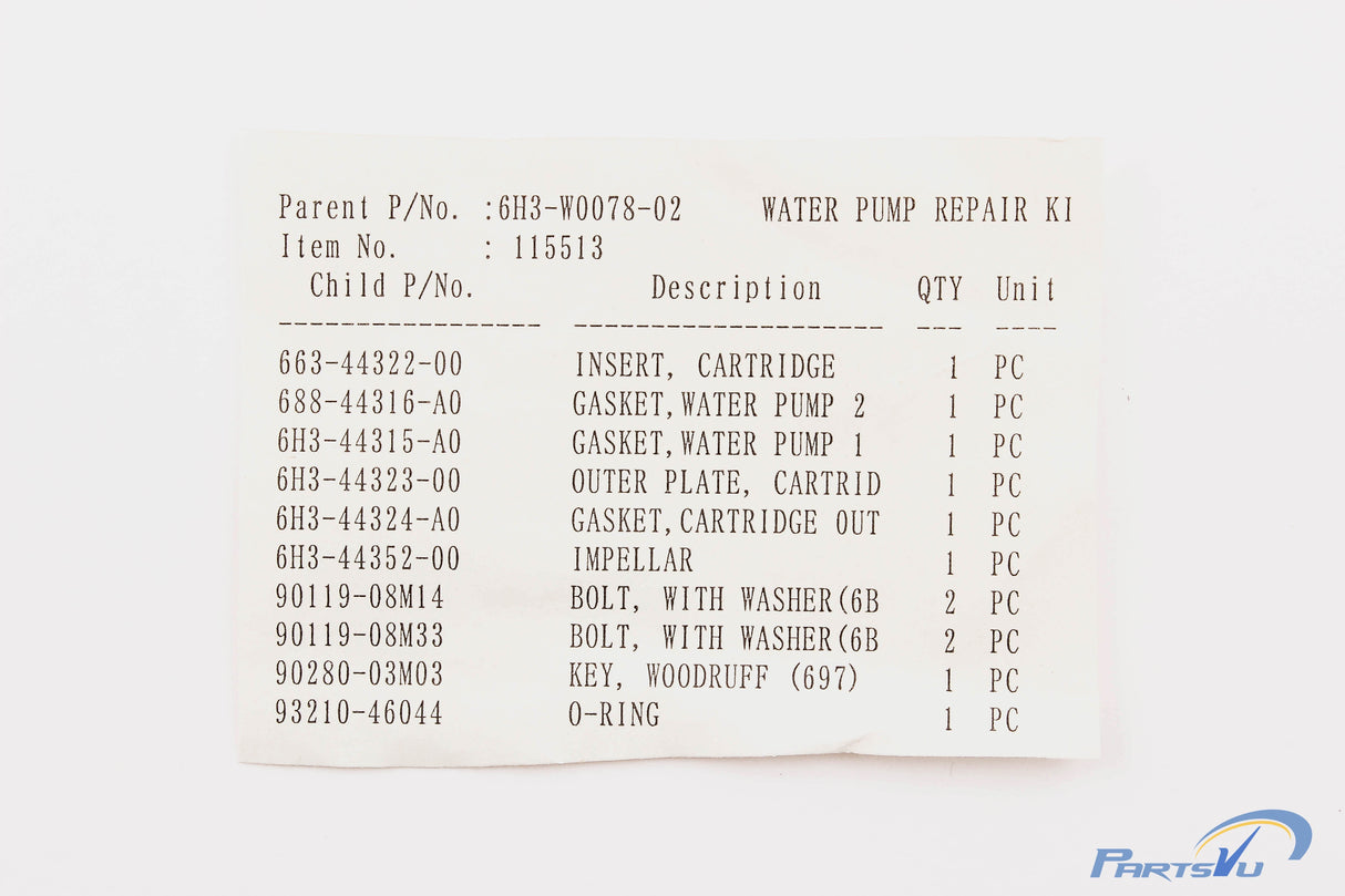 Yamaha - Water Pump Repair Kit - 6H3-W0078-02-00 - 60 C60 P60 70 C70 T50 T60