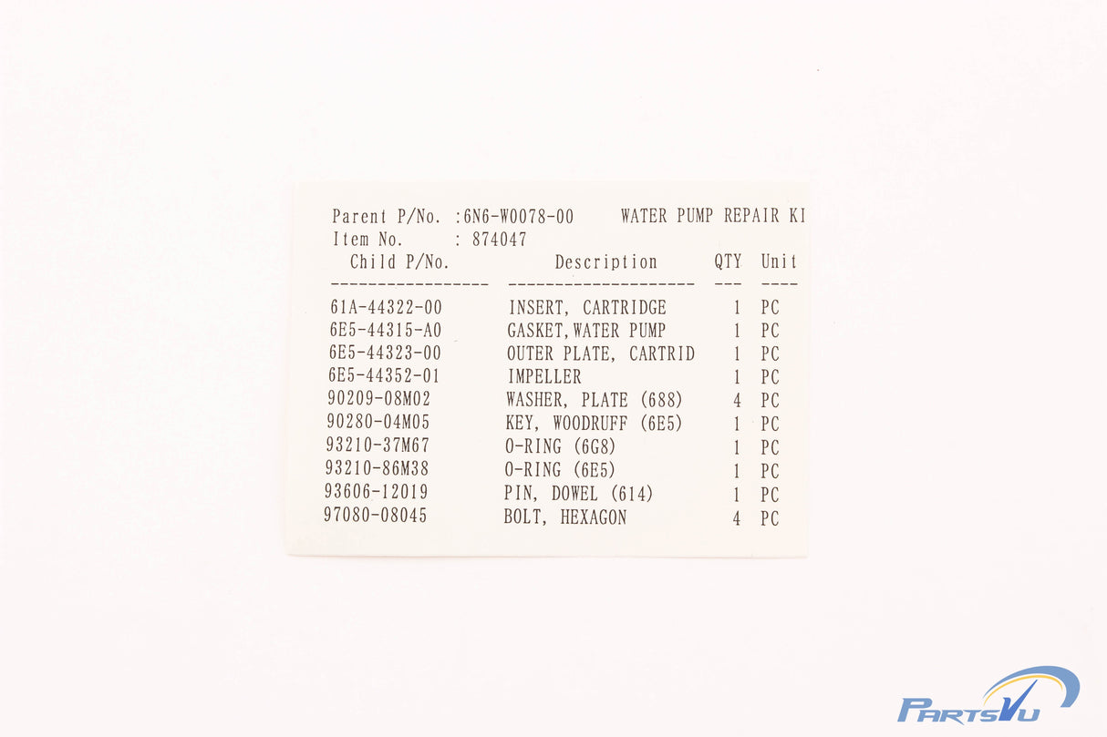 Yamaha - Water Pump Repair Kit - 6N6-W0078-00-00 - 115 C115 P115 S115 130