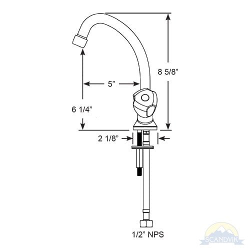 Scandvik - Classic Swivel J-Spout Galley Mixer Faucet - Chrome Plated Brass - 70002