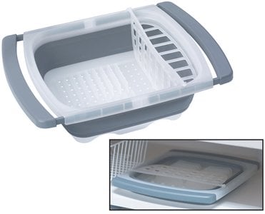 Progressive International Corp - Prepworks Over-The-Sink Collapsbile Dish Drainer Extends from 16.5" to 26.75" - CDD20GY