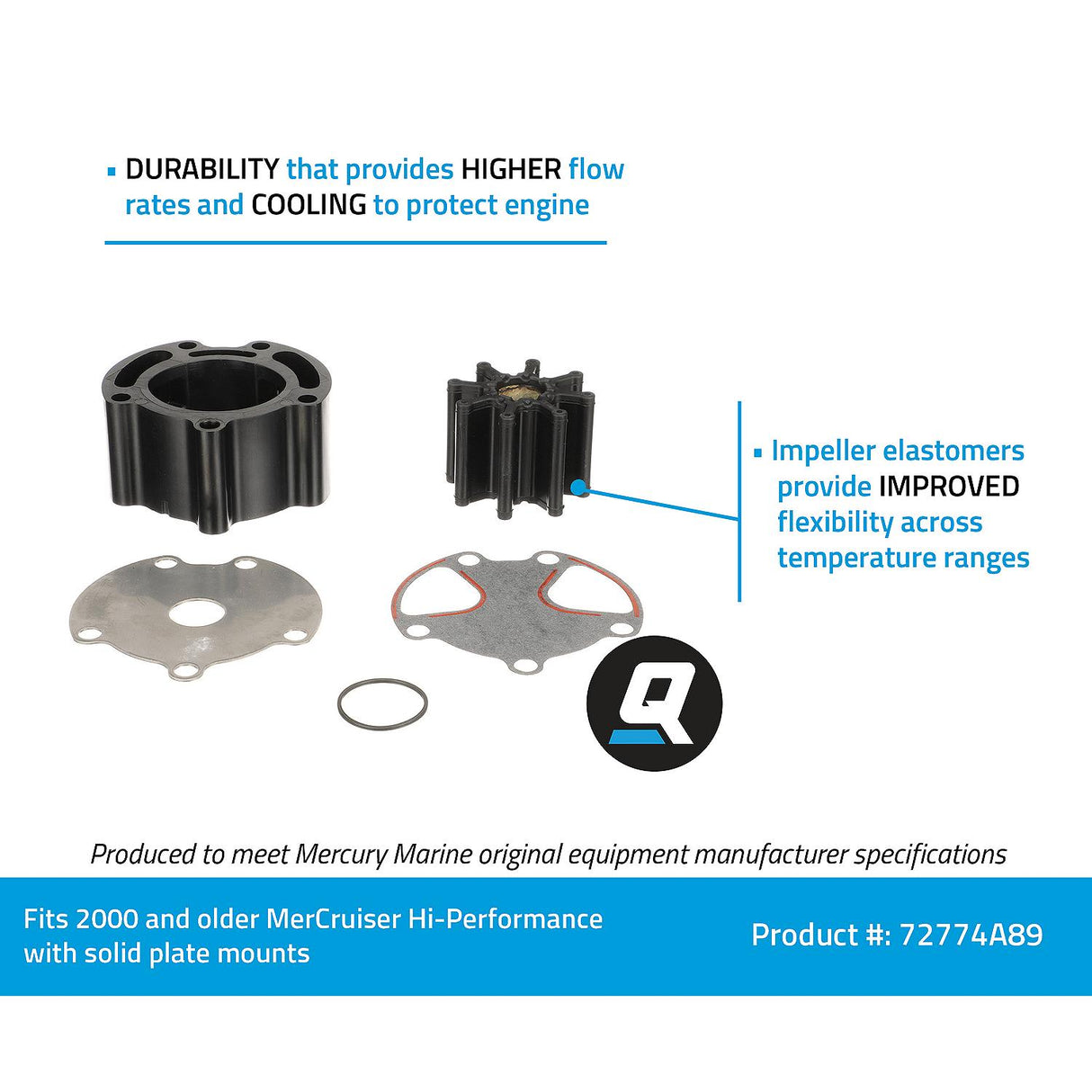 Mercury Mercruiser - Body/Impeller Kit - Fits Plastic 2 pc. Body Sea Water Pump - 46-72774A89