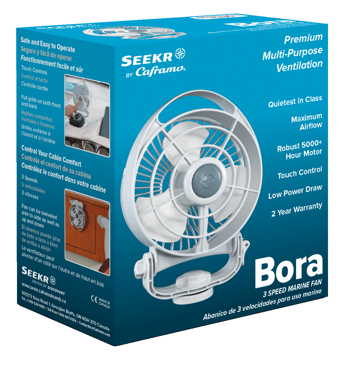 Caframo - Bora Marine Fan - 3-Speed - 12V - White - 748CAWBX
