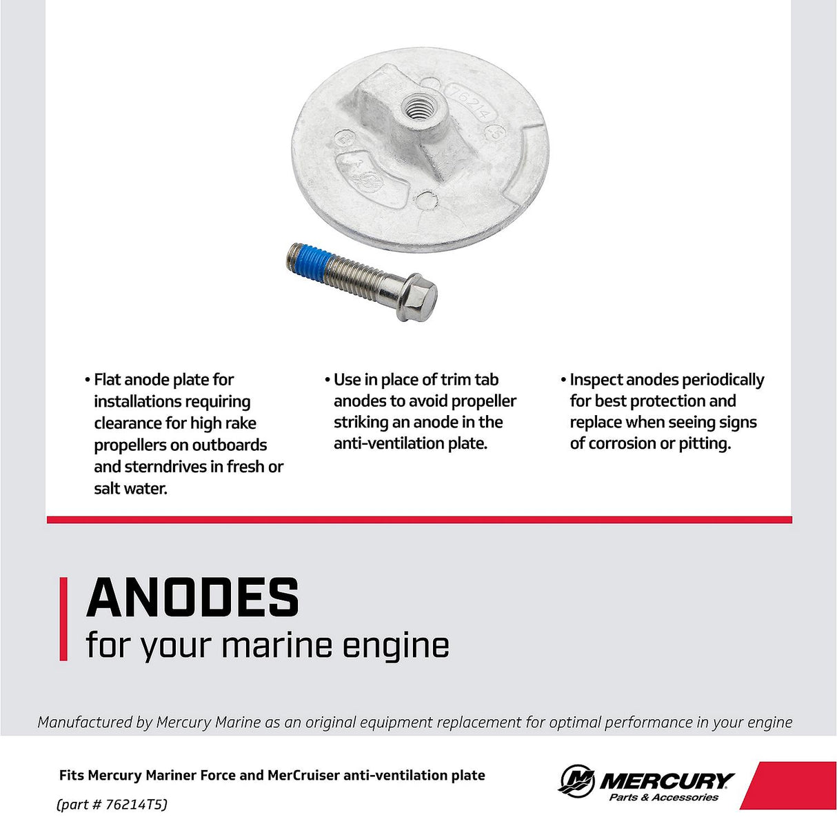 Mercury 76214T5 Outboard Aluminum Anode Kit - Fits Mercury/Mariner 35 ‑ 300 HP - Force 90 - 120 HP 1995 and newer - MerCruiserAlpha One Gen II and Bravo I, II, III, X XR & XZ drives